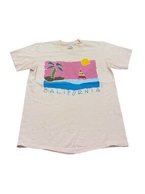 Vintage 1990s California Graphic T Shirt Made in USA Peach Cotton Tee